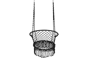 GOPLUS Poltrona Sospesa con Sedile Ergonomico, Amaca Altalena Comoda con Portata Massima di 160 KG, Altalena a Maglia con 4 Corde di 90 cm, Perfetta per Balcone, Camera da Letto, Giardino (Nero)
