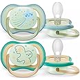 Philips Avent Ultra air Soother - 2 x Light, Luminous Pacifier Breathable Glow-in-The-Dark Baby Soothers for Babies Aged 0-6 Months, BPA-Free with Steriliser Carry Case