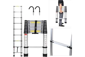 Eulenke 2,6m scala alluminio - scala telescopica con ganci rimovibili - scaletta pieghevole portata 150 kg - antiscivolo scala allungabile per casa, soffitta, giardino - Scala Retrattile argenteo
