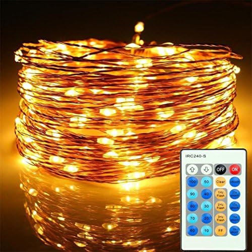 Copper Wire LED Fairy Lights, FFNW 10M 100LEDs Thin String Lights with Remote Control Starry Lights for Bedroom, Garden, Patio, Party, Wedding Decoration (Warm White, Dimmable, IP65 Waterproof)