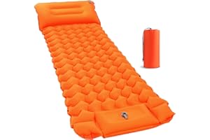Lishetimig Sleeping Mat, Camping Sleeping Pad, Inflatable Air Mattress, Ultralight Camping Mat with Pillow Built-in Foot Pump Compact for Outdoor Backpacking, Hiking, Traveling, Tent (Orange)