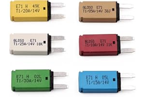 ​​Gloaso E71 ATM Auto Reset Fuse Circuit Breaker Low Profile 12V DC 5A 10A 15A 20A 25A 30A Amp, Resettable Blade Fuses Kit, 12 Volt mini Breakers for Car/Motorhome/Van/Boat/Trucks/Marine, Mixed 6 Pack