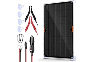 BOKENTIO 12 Volt 10 Watt Solar Car Battery Charger & Maintainer, Solar Panel Trickle Charger, with Alligator Clip& Cigarette Lighter PlugAdapter for Car, Boat, Automotive, Motorcycle, RV