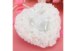 ERKIC JULYKAI Wedding Ring Cushion, Wedding Ring Pillow, Soft and Durable Heart-shaped Ring Bearer Pillow Rose Rhinestone Decor for Wedding Supplies Gift Wedding Party(white)