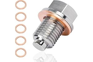 VBGURR Magnetic Oil Drain Plug, Stainless Steel Sump Drain Nut Bolt, Magnetic Oil Drain Plug with 5 Copper Crush Washer,Oil Drain Plug Universal for Most Cars Motorcycle (M14 x 1.5)