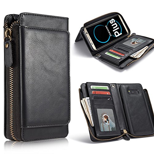Samsung S8 Plus [6.2 „] Brieftasche Fall, LefRight [12 Card Slot] Vintage Leder abnehmbare Magnetic Flip Kreditkartenhalter Reißverschluss Handtasche Handgelenk Strap - 2