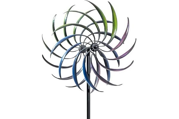 Danser Moulin à Vent Solaire en métal 40cm - Décoration de Jardin cinétique - Sculptures & Statues pour Patio/Avalanche - Réversible 360 degrés - Éolienne avec Piquet de Jardin en étal