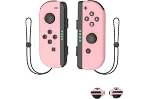 ELYCO 2er set Switch Controller, Linker und Rechter Ersatz Controller compatible mit Switch/OLED Kabellos Controller, mit Motion Sensing,Dual Vibration,No Drift, Plug and Play, mit Handgelenkschlaufen- Rosa