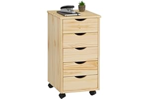 IDIMEX Rollcontainer Lagos, schöner Bürocontainer aus massiver Kiefer Natur lackiert, praktischer Rollwagen mit 5 Schubladen, rollbarer Schubladencontainer mit 4 Doppelrollen
