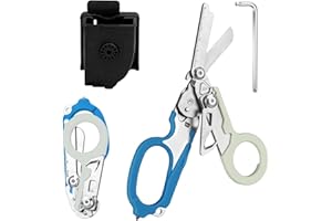 ZENGJUNWEI Trauma Ciseaux de sauvetage 6 en 1 pliables Trauma Ciseaux d'urgence, ciseaux à pansements avec coque K, clé pour services d'urgence professionnels, camping en plein air (bleu et gris)