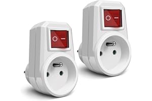 Extrastar Prises Électriques avec Interrupteur, Multiprise 1 en 1 Electrique Murale Fiche, Prise Murale Electrique Idéal pour Chambre Bureau Domicile, 16A, 230V Blanc, Lot de 2