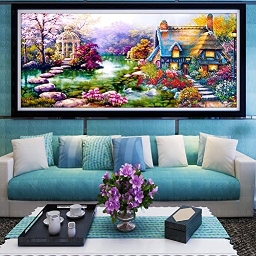 Simday DIY 5D Diamond Painting Kit, Beautiful Garden Crystal Embroidery Cross Stitch Paintings Pictures Crystal Rhinestone Drawing Arts Craft for Home Wall Decoration