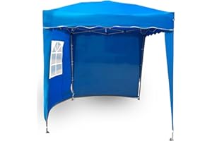 Defacto Pavillon Gartenzelt Pop Up Zelt Partyzelt Gartenpavillon 2x2m Faltpavillon, UV-Schutz 50+, 100% Wasserdicht, Inkl. 2 Seitenteile, Tragetasche mit Seile und Heringe (BLAU)