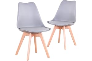 BenyLed Lot de 2 Chaises de Salle à Manger Scandinaves, Siège Cuisine Plastique Similicuir, Gris