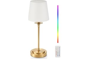 EGOBASIC Cordless Table Lamp with Remote, Small Portable Rechargeable Battery Bedside lamp with Timer, 12 RGB Colour Changing Lamp, Living Room Dining Bed Side Table Lamp Night Lights, Fabric Shade