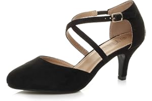 AJVANI Womens Ladies mid high Heel Strappy Crossover Wedding Evening Sandals Shoes Size