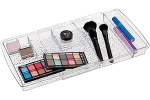 mDesign organisateur de maquillage extensible – rangement pour maquillage – rangement makeup dans la salle de bains – en plastique – transparent