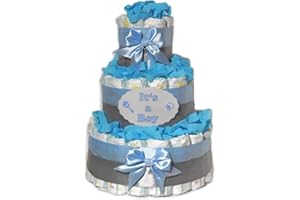 GESCHENKETORTEN-GEBHARDT Windeltorte | Geschenk zur Geburt | Windelgeschenk für Jungen | It's a Boy blau-grau