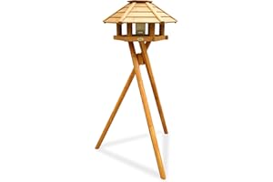 HABAU Vogelhaus mit Futtersilo und Ständer | Futterhaus für Wildvögel montiert | Silo aus Kunststoff | Sechseckiges Haus für Wildvögel (Braun)