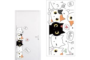 EYVRPAU Pegatina de Puerta Gato Dibujos Animados Adhesivo de Pared para Habitación Infantil Dormitorio Decoración del Hogar Animales Pintados
