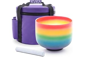 KVKA 432hz Klangschalen, 8 inch C note Rainbow Design Crystal Singing Bowl Root Chakra Singing Bowl for Sound Healing with Carry Bags (Transverse Rainbow)