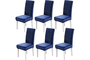 Xundefeng Soft Velvet Dining Chair Covers for Dining Room Set of 6 Pack Slipcovers Chairs Cover Stretch Slipcover, Navy Blue