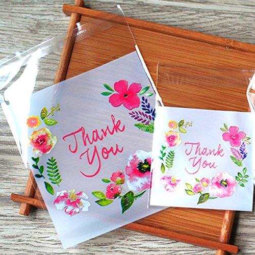 200 stk Selbstklebend Tüten (14x14cm + 10x10cm) OPP Beutel Plätzchen Gebäck Tütchen Süßigkeiten Geschenk Verpackung für Kekses Kuchen Cupcake - 4