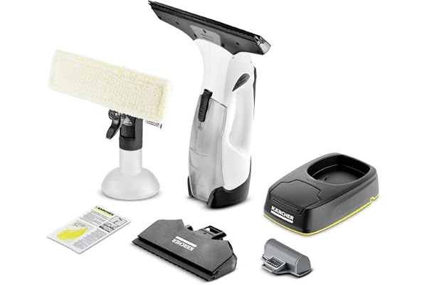 KÄRCHER Nettoyeur De Vitres WV 5 Plus N Battery, avec Une Batterie Supplémentaire, Affichage LED, 2 Raclettes, Pulvérisateur avec Microfibres, 20 ML Nettoyant Vitres Concentré