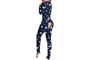Blingko Femme Saint Valentin Combinaison Pyjama Sexy Manches Longue de Chambre Hiver Col Rond Ouverture par Bouton Frimer Ligne du Corps Décontractée Impression d'amour Adultes Barboteuses