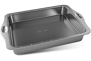 RHOLET Brownie Tin Baking Tray Non Stick| 30x23x5 cm, Cake Trays for Baking Tins Large Rectangle Swiss Roll Tin, Easy to Clean Heavy Duty Deep Pan with Cutting Guides Swift Release