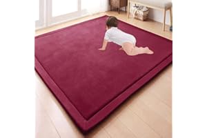 GGoty Large Area Rug Coral Velvet Baby Play Mat,Thick Children Study Kitchen Nursery Carpet Crawling Mat for Baby Non-slip Yoga Mat (150 * 200 * 2cm,Wine Red)