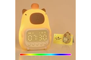 YILIAW Capybara Alarm Clock with Night Light for Kids, 7 RGB Color Cute Alarm Clocks for Bedrooms Ok to Wake Clocks, Silicone Animal Tabletop Lamp for Teen Girls Boys