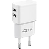 goobay 44952 USB Power Supply Adapter for Socket 2.4 A (12W) / USB Power Supply with 2x Side USB Input / for Smartphone Charg