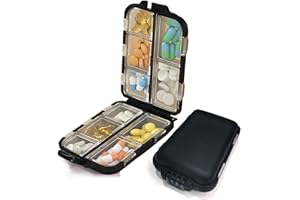 MAIANY Portapillole Settimanale da Viaggio con 10 Scomparti Portatile e Compatto Ideale per Viaggiatori e Anziani Contenitore per Pillole con Custodia Grigia (nero)