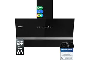 KKT KOLBE Dunstabzugshaube 90 cm | 782 cbm/h Umluft Abluft | Kopffrei | Wandhaube | Schwarz Glas | Smart WiFi App WLAN | RGBW-LED-Beleuchtung | EASY9005SM
