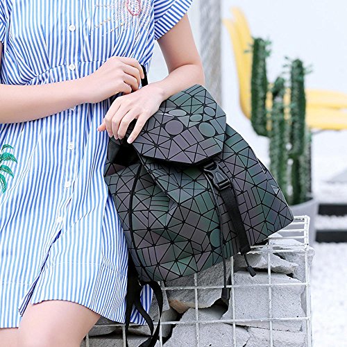 Preisvergleich Produktbild Wmshpeds Weibliche Tasche geometrische rhombische Zauberwürfel Tasche leuchtende Klapp Student Rucksack PVC Reise Umhängetasche