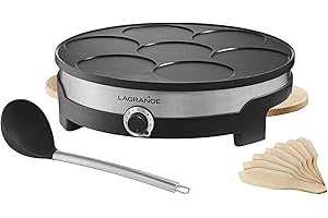 LAGRANGE Crêpière électrique, Fabrication française, 1500 W, Thermostat réglable, 7 mini-crêpes de 11 cm de diamètre, Plaque en fonte d'aluminium, poignées en bois, Tradi' Multi, 109015