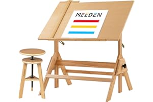 MEEDEN Tavolo da disegno in legno, 90,2 x 59,7 cm, tavolo da disegno artistico, scrivania con altezza regolabile, sgabello da disegno artistico, tavolo da pittura per opere d'arte, grafica, lettura