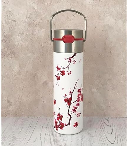 Eigenart Flowtea Cherry Blossom 50004 Dubbelwandige drinkfles van borosilicaatglas met roestvrijstalen deksel, neopreen hoes en zeef, BPA-vrij, 400 ml Eigenart Flowtea Cherry Blossom 50004 Dubbelwandige drinkfles van borosilicaatglas met roestvrijstalen deksel, neopreen hoes en zeef, BPA-vrij, 400 ml