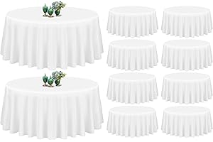 Showgeous 10 Pack White Round Tablecloth - 90 Inch Polyester Table Cloths Washable Fabric Table Cover for Wedding Banquet Restaurant Buffet Parties and Camping