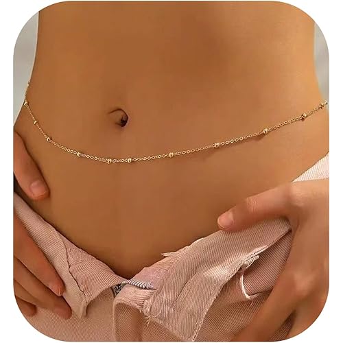 VAMA FASHIONS 18K Gold Plated Anti Tarnish Waterproof Adjustable Waist Hip Body Belly Chain Belt Combo Beach Jewelry Saree Kamarbandh Chain for Women & Girls