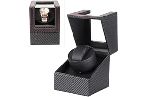 Caredy Watch Winder Orologi Automatici Scatola Superficie in Pelle in Fibra di Carbonio Scatola per Display per Orologio da Polso con Motore Silenzioso(Unione Europea)