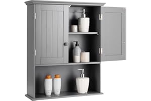 CASART Bathroom Cabinet, Wall Unit Storage Wooden Cabinet with Adjustable Shelf, Double Door Wall-Mounted Cupboard for Entryway, Kitchen and Laundry Room (Grey)