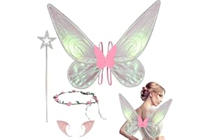 ZIWIJITY Fairy Wings for Girls & Women - Angle Wings Butterfly Costumes for Halloween Cosplay,Dress Up Party with Elf Ears Headband Magic Wand