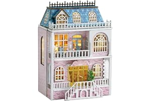 CUTEROOM Miniaturowy dom, domek dla lalek, zestaw z drewna, mini zestaw do budowy domu z meblami i światłem LED, prezent urodzinowy dla kobiet i dziewcząt (Romantyczny zamek)