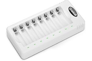 Granicell 8 Bay AA AAA Battery Charger, USB Smart Battery Charger, Type-C Connector with LED Display, Individual Slots for Ni-MH/Ni-CD Rechargeable Batteries