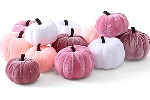 Sahoottie 12Pcs Mini Velvet Pumpkin Artificial Pumpkins Decorations for Home Fabric Pumpkins Blush Pink and White Pumpkin for Halloween Decoration Fall Autumn Decoration Thanksgiving Party Table Decor