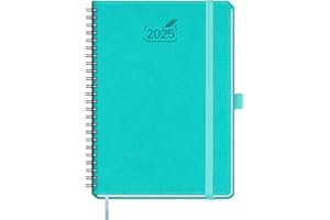 BEZEND Agenda 2025 Semainier Spirale A5 - Planner Hebdomadaire 2025 Vertical avec Couverture Souple en Cuir PU, Onglet Mensuel, Porte-stylo autocollant, 100 GSM Papier, Turquoise