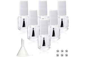 Agidea Leere Nagellackflaschen mit Pinselkappe, 5 ml, leer, klares Glas, nachfüllbar, rund, mit Mischperlen und Trichtern, 6 Stück