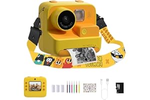GENERIC Kids Kam The OG Instant Print Camera, 48MP Kids Digital Camera for Girls Boys Birthday with 32GB TF Card, 3 Rolls of Printing Paper, 6 Colour Pens (Yellow)